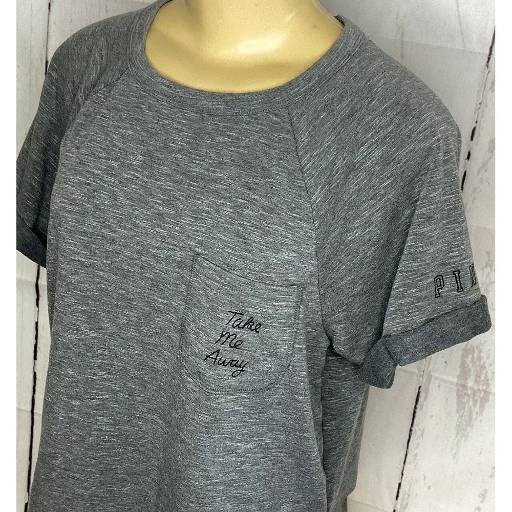 Victorias Secret PINK Crop Sweatshirt Womens XS Heather Marl Gray Short Sleeve